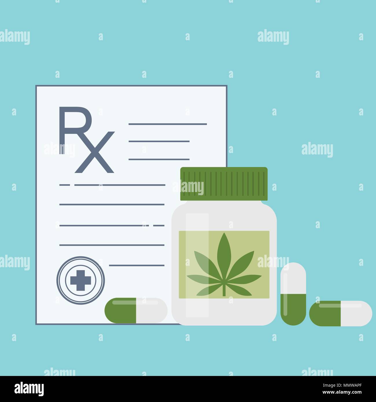 Bottle with medical marijuana and Medical cannabis pills. Medical marijuana in Healthcare a prescription for medical marijuana. Marijuana Legalization Stock Vector