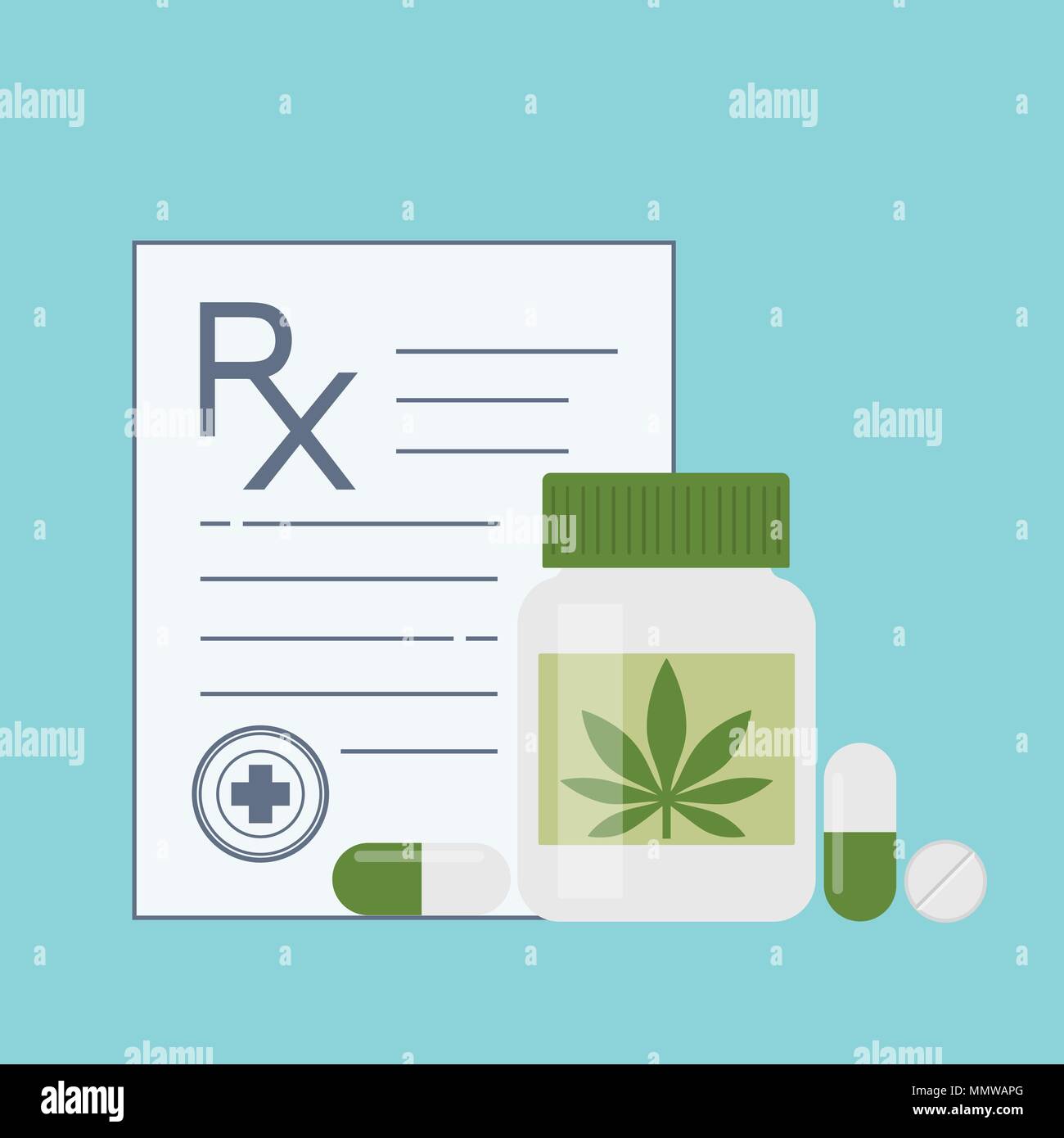 Bottle with medical marijuana and Medical cannabis pills. Medical marijuana in Healthcare a prescription for medical marijuana. Marijuana Legalization Stock Vector