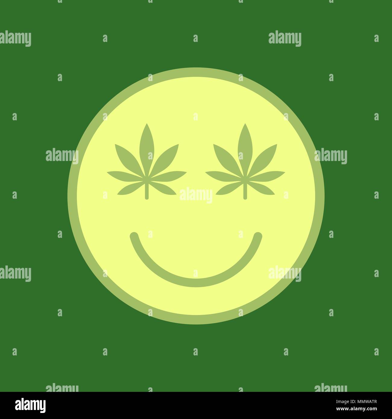 Marijuana smiley Face. Cannabis smile. Smiling face made of weed leaves. Drug consumption, marijuana use. Marijuana Legalization. Medical cannabis. He Stock Vector