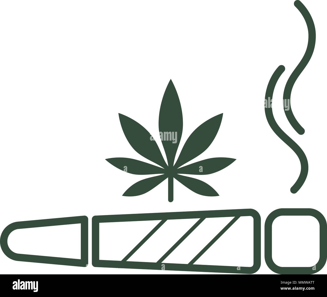 Cigarette with drug, marijuana cigarette rolled. Joint or spliff. Drug consumption, marijuana and smoking drugs abuse. Illegal drug activity. Legal an Stock Vector