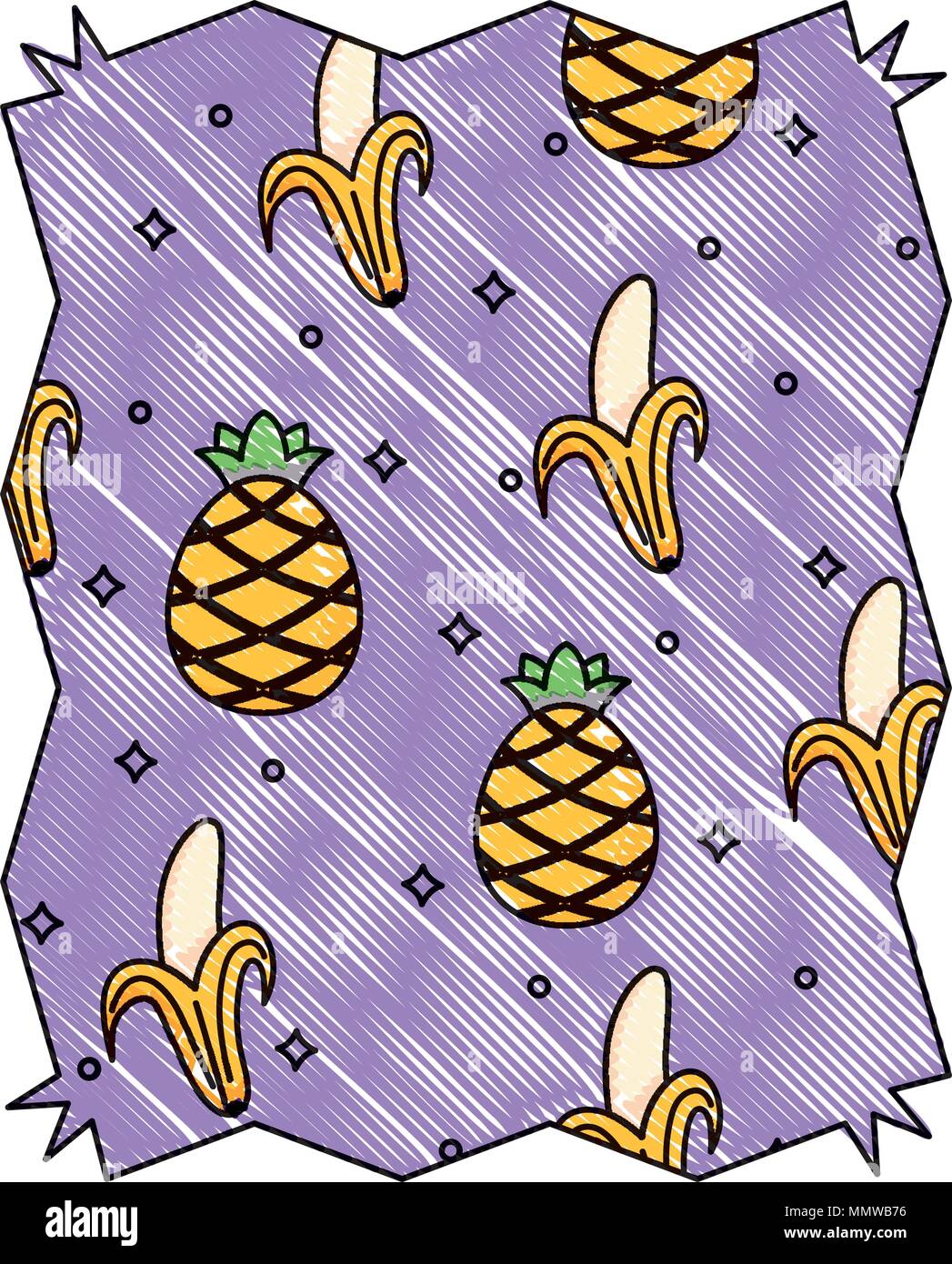 abstract frame with pineapples and bananas pattern over white background, vector illustration Stock Vector