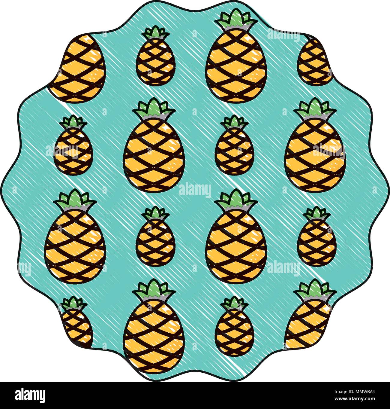 circular frame with pineapples pattern over white background, vector illustration Stock Vector