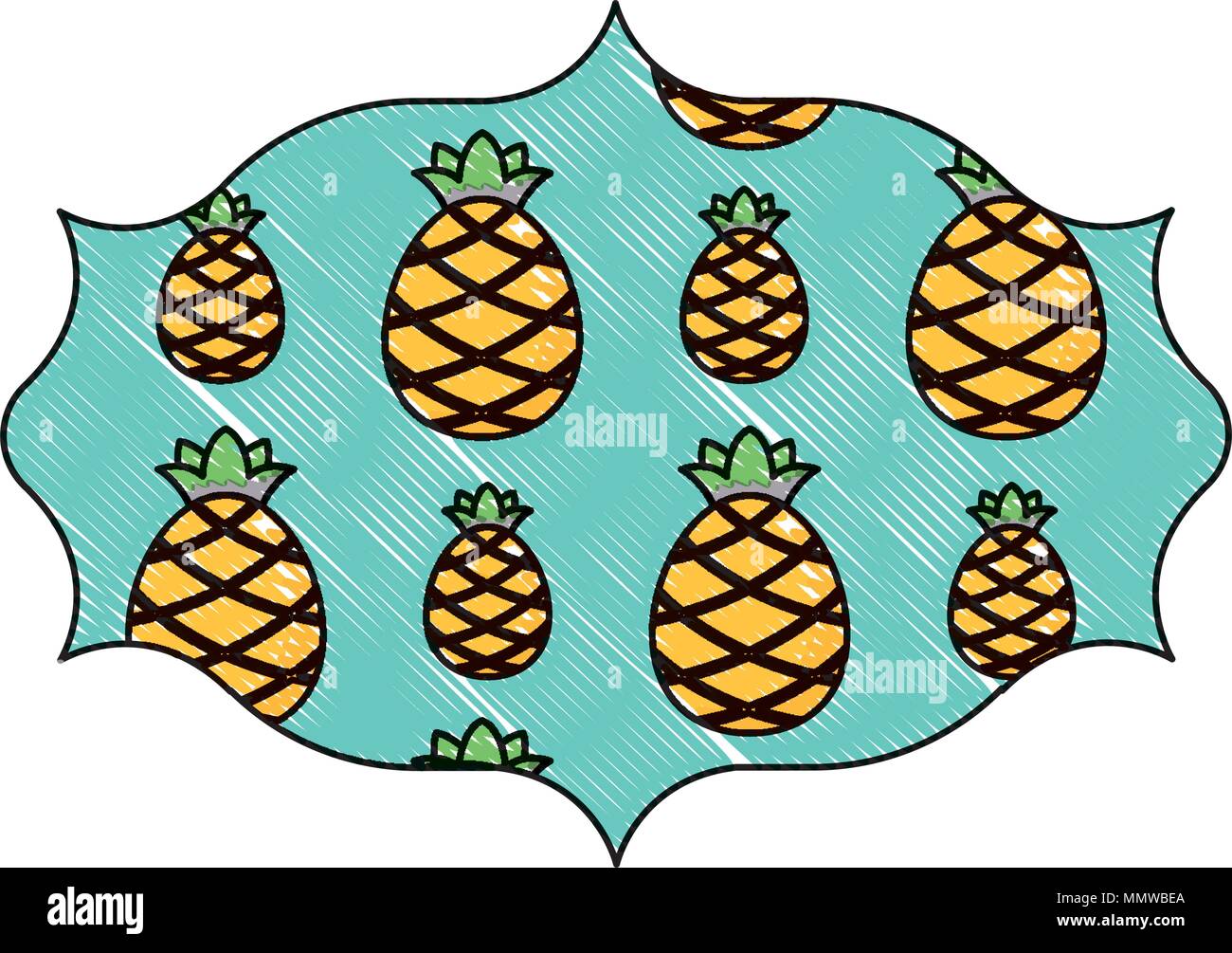 arabic frame with pineapples pattern over white background, vector illustration Stock Vector