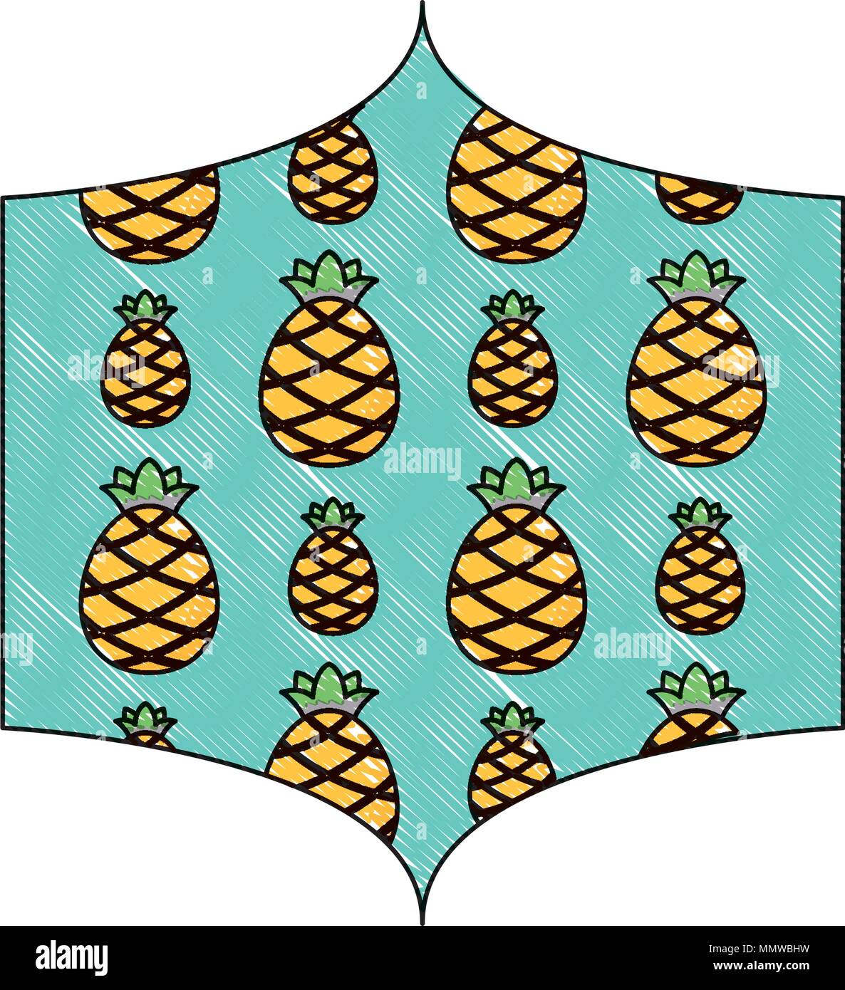 decorative frame with pineapples pattern over white background, vector illustration Stock Vector