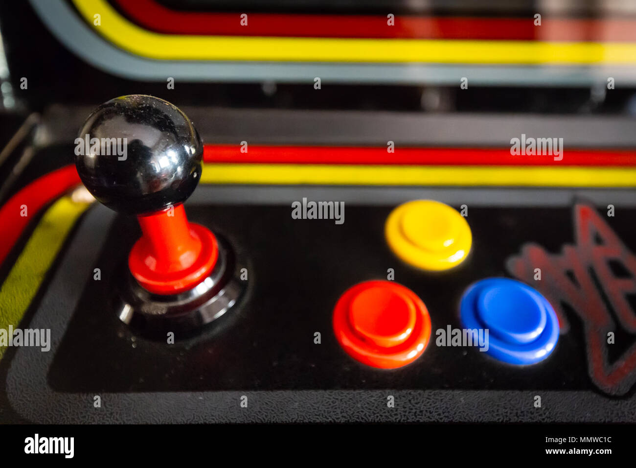 Joystick of a vintage arcade videogame CoinOp Stock Photo Alamy