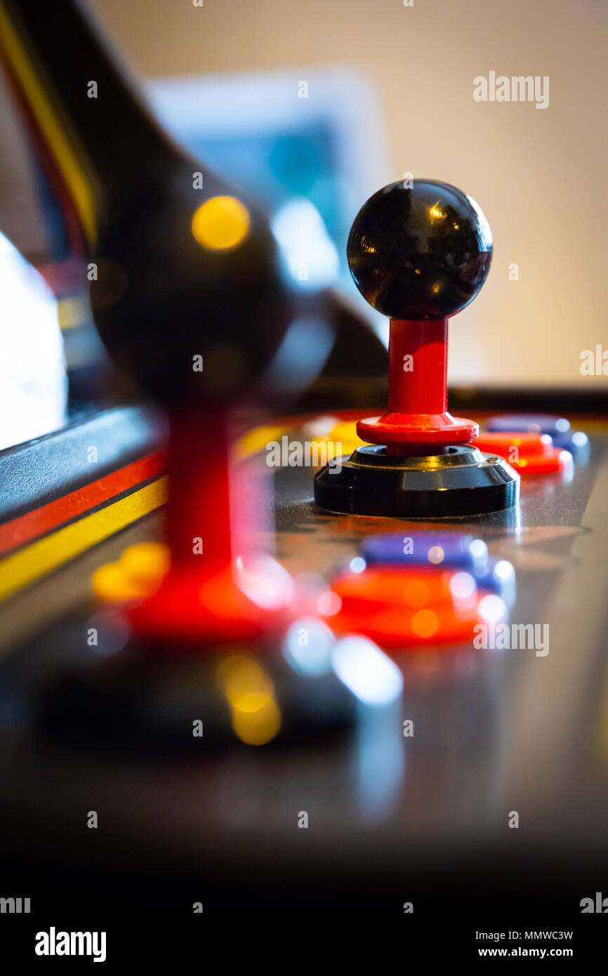 Joystick of a vintage arcade videogame CoinOp Stock Photo Alamy