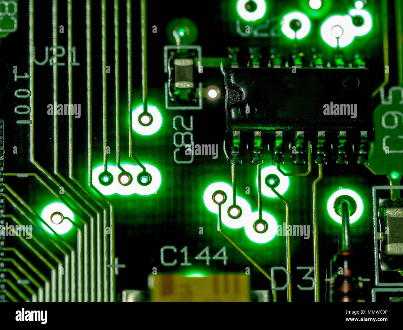 Abstract background,close up green circuit board. Electronic computer ...