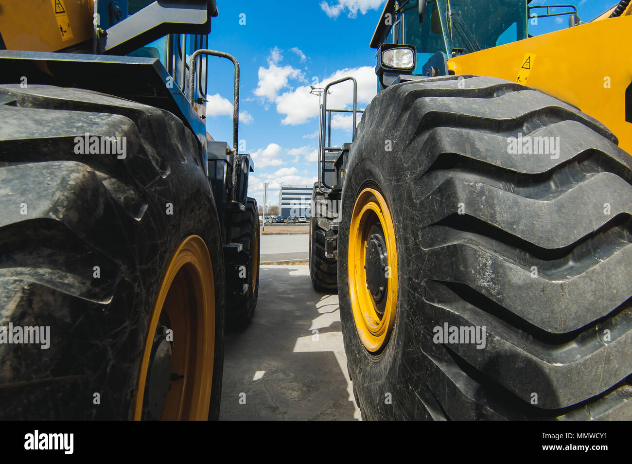 Excavator Loader Machine. Side View of Front Hoe Loader. Industrial