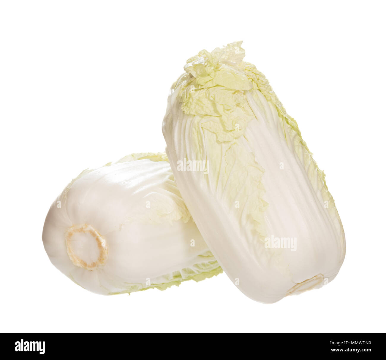 Two contrast Beijing cabbages on white background. Stock Photo