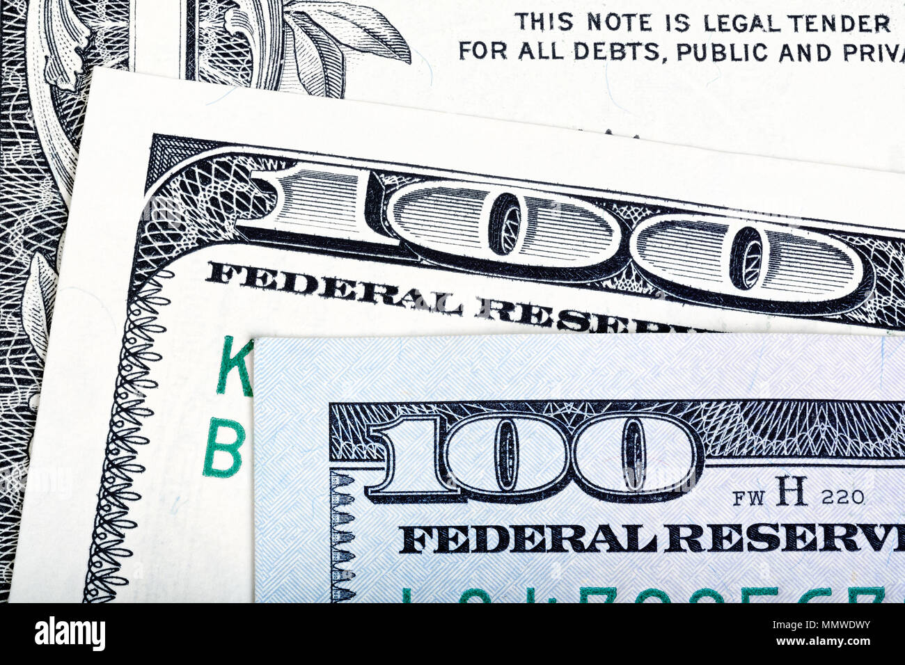 Old end new bills of one hundred US dollar on notes background Stock ...