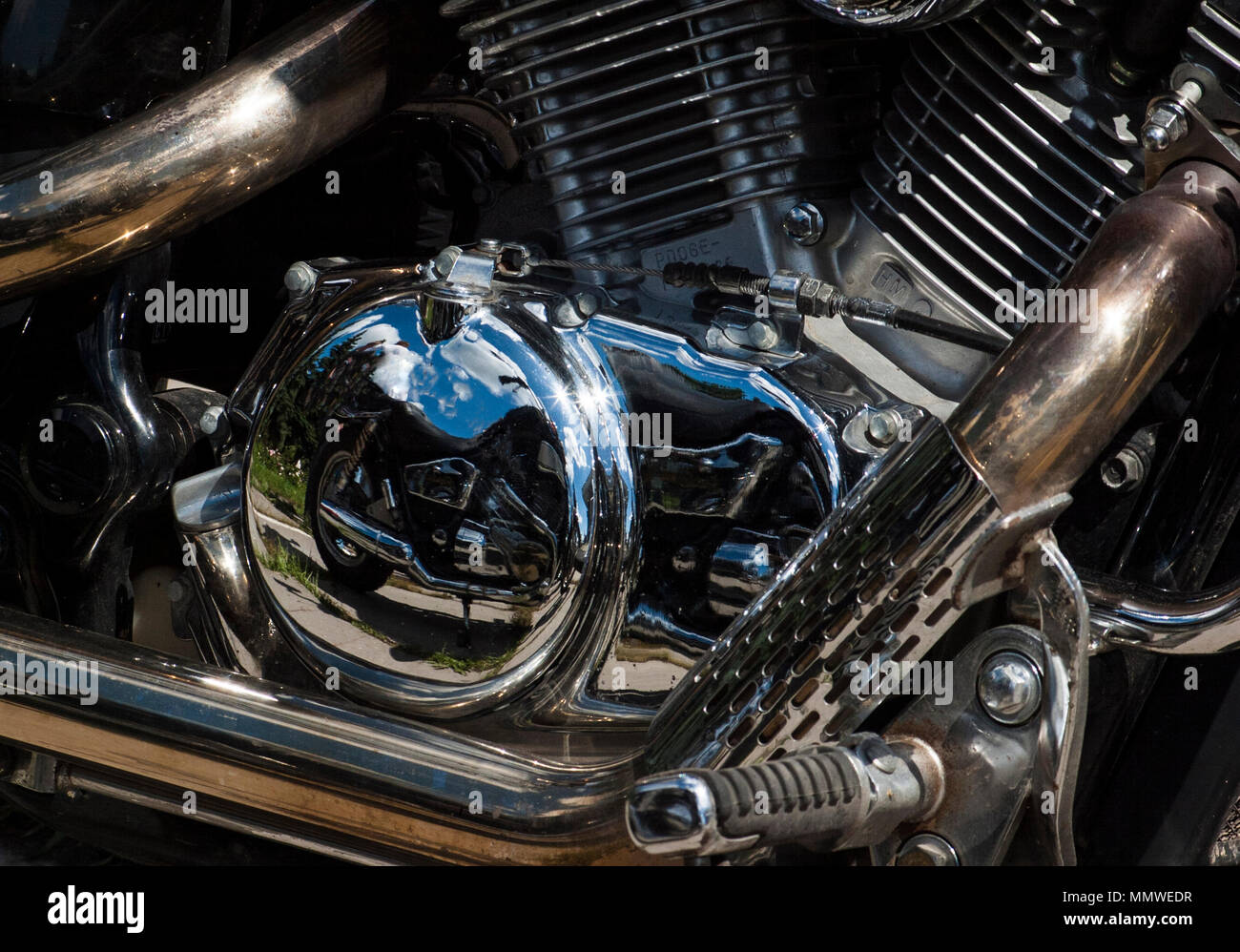 Shiny chrome motorcycle engine block Chopper Stock Photo - Alamy