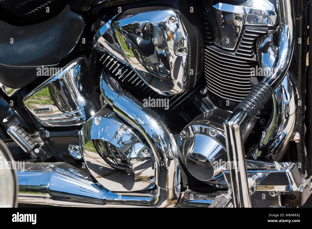 Shiny chrome motorcycle engine block Chopper Stock Photo - Alamy