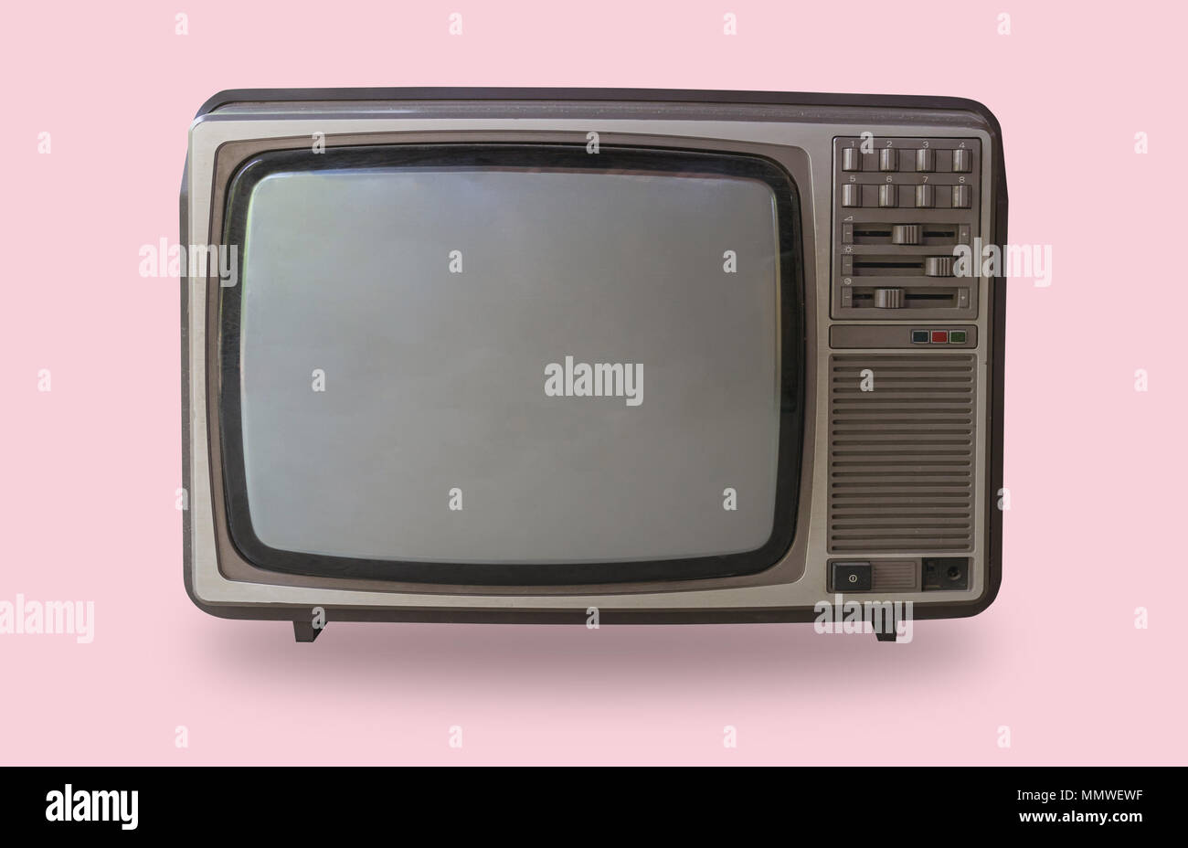 Retro television on pastel color background with space. Stock Photo