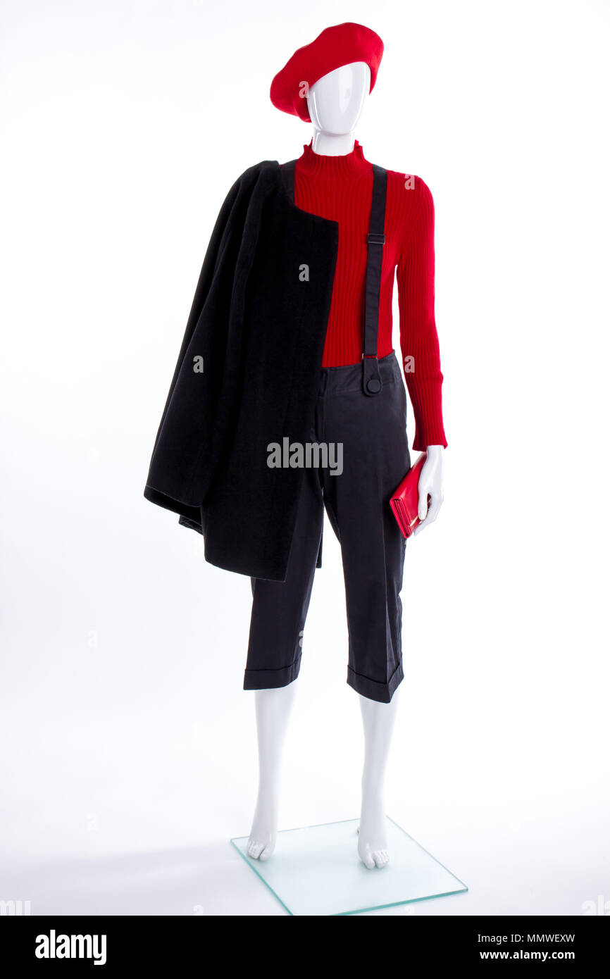 Black coat on female mannequin Stock Photo - Alamy
