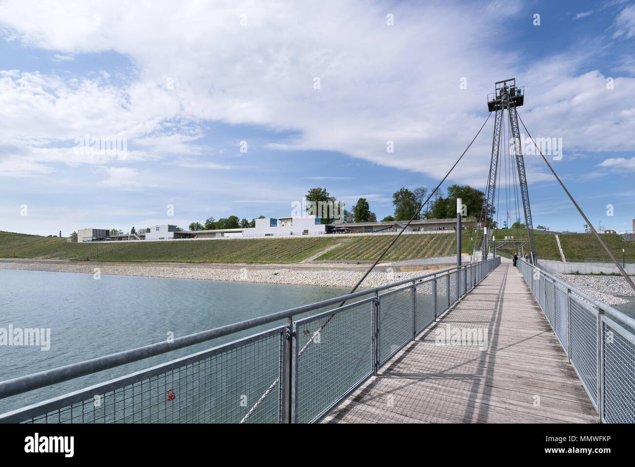 Bridge into the Grossräschen Lake, an artifikal lake in a former soft coal opencast mine in Lower Lusatia, Germany. Stock Photo