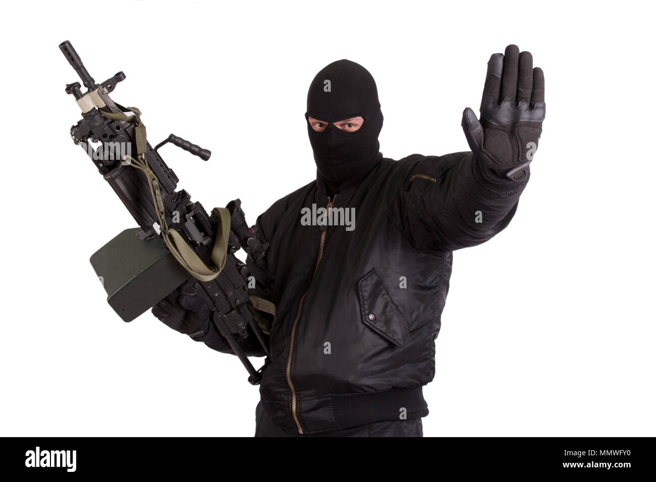 terrorist with machine gun isolated Stock Photo - Alamy