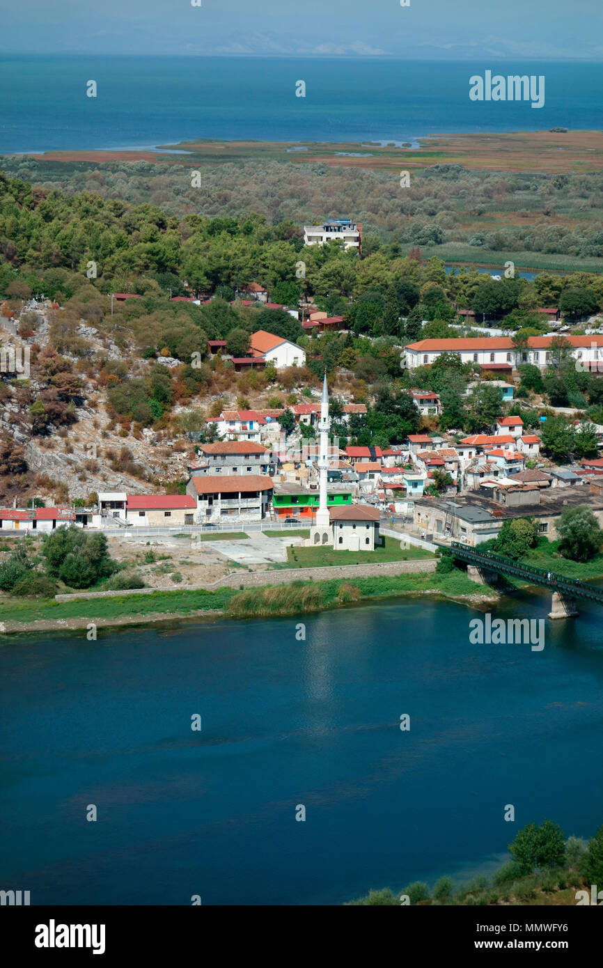 View of Shkodra Lake and Buna River from Rozafa Fortress, Shkodra, Albania, Balkans Stock Photo