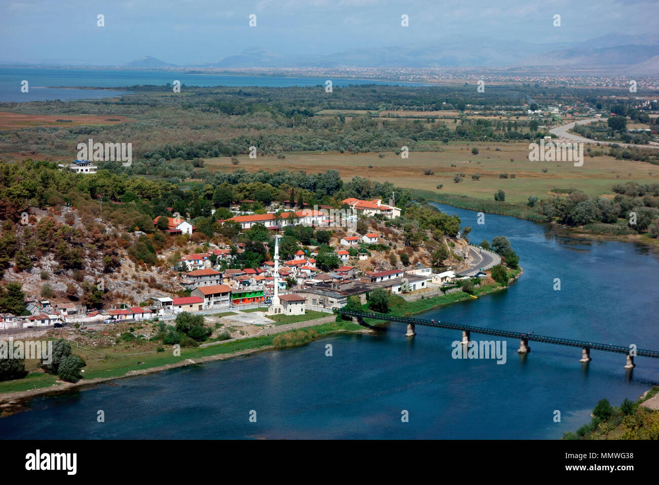 View of Shkodra Lake and Buna River from Rozafa Fortress, Shkodra, Albania, Balkans Stock Photo