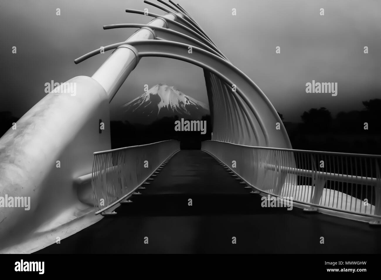 The bridge and the volcano Stock Photo