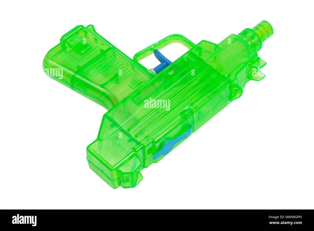 Green plastic water pistol isolated on a white background Stock Photo