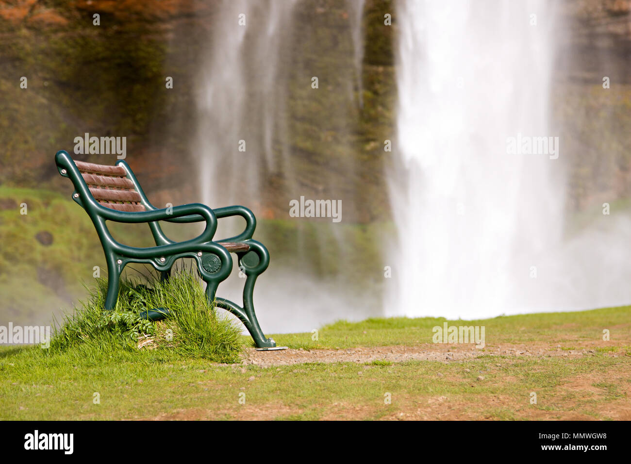 A beautiful place to take a rest near the Seljalandsfoss, Iceland. Stock Photo