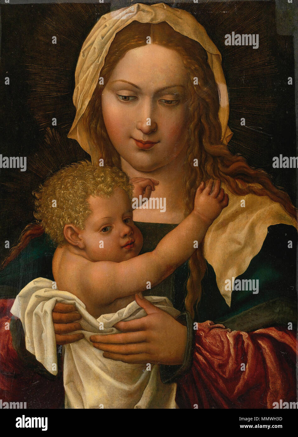 . Virgin and Child  . early 16th century.   Circle of Joos van Cleve  (circa 1485 – 1540/1541)     Alternative names Joos van der Beke, Joos van der Beken, Joos van Cleef, Master of the Death of the Virgin  Description Flemish painter and draughtsman  Date of birth/death circa 1485 between 10 November 1540 and 13 April 1541  Location of birth/death Cleves (?) Antwerp  Work location Kalkar (circa 1505–1508), Bruges (1507–1511), Antwerp (1511–1540), France (1529), London (1535–1536)  Authority control  : Q153472 VIAF:?69201794 ISNI:?0000 0001 1877 5443 ULAN:?500007799 LCCN:?nr91022860 NLA:?35198 Stock Photo
