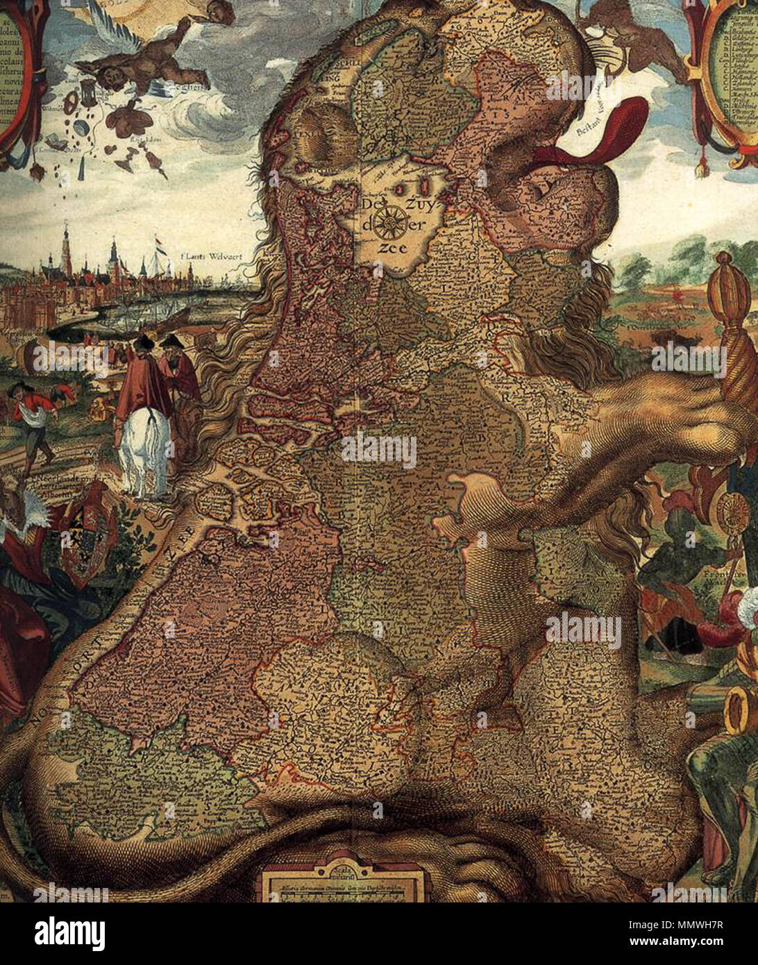 Lion Map (Leo Belgicus) (detail). 1609. Claes Jansz. Visscher (II) - Lion Map (Leo Belgicus) (detail) - WGA25146 Stock Photo