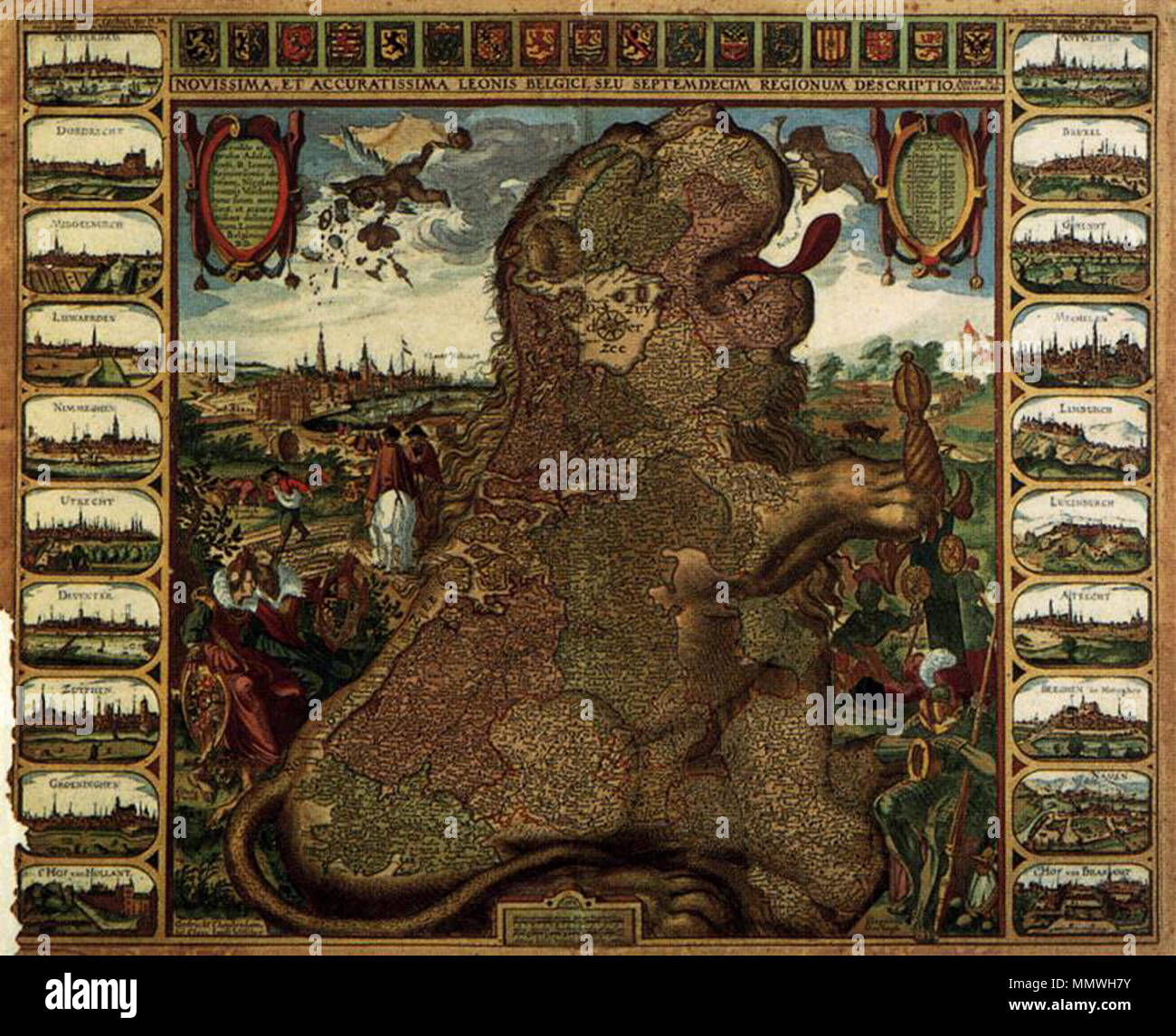 Lion Map (Leo Belgicus). 1609. Claes Jansz. Visscher (II) - Lion Map (Leo Belgicus) - WGA25145 Stock Photo