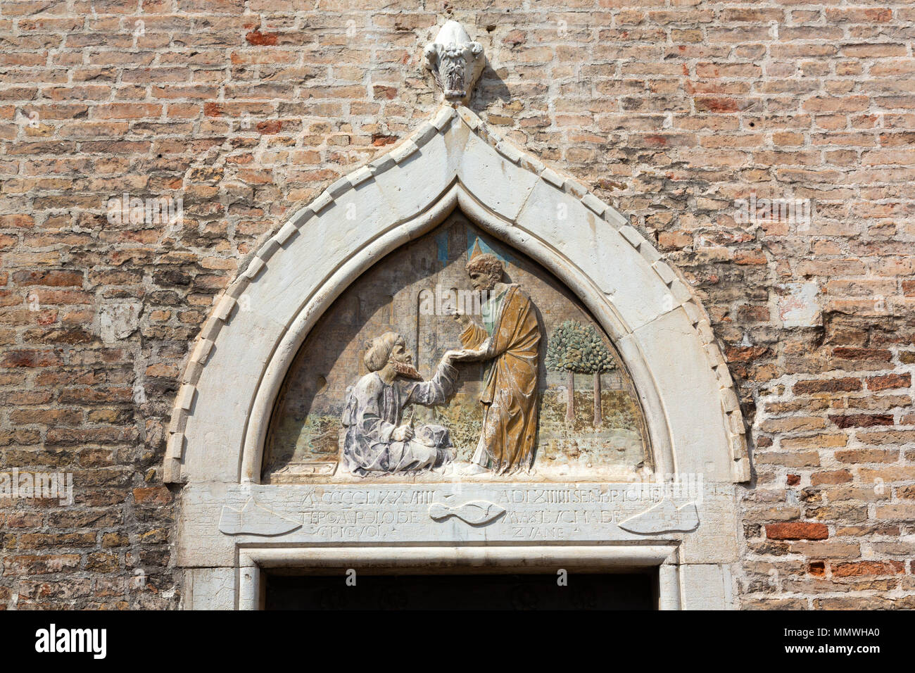 St Mark healing the cobbler Annaius, Scuola dei Calegheri / School for Cobblers, Campo San Toma, Venice, Italy Stock Photo