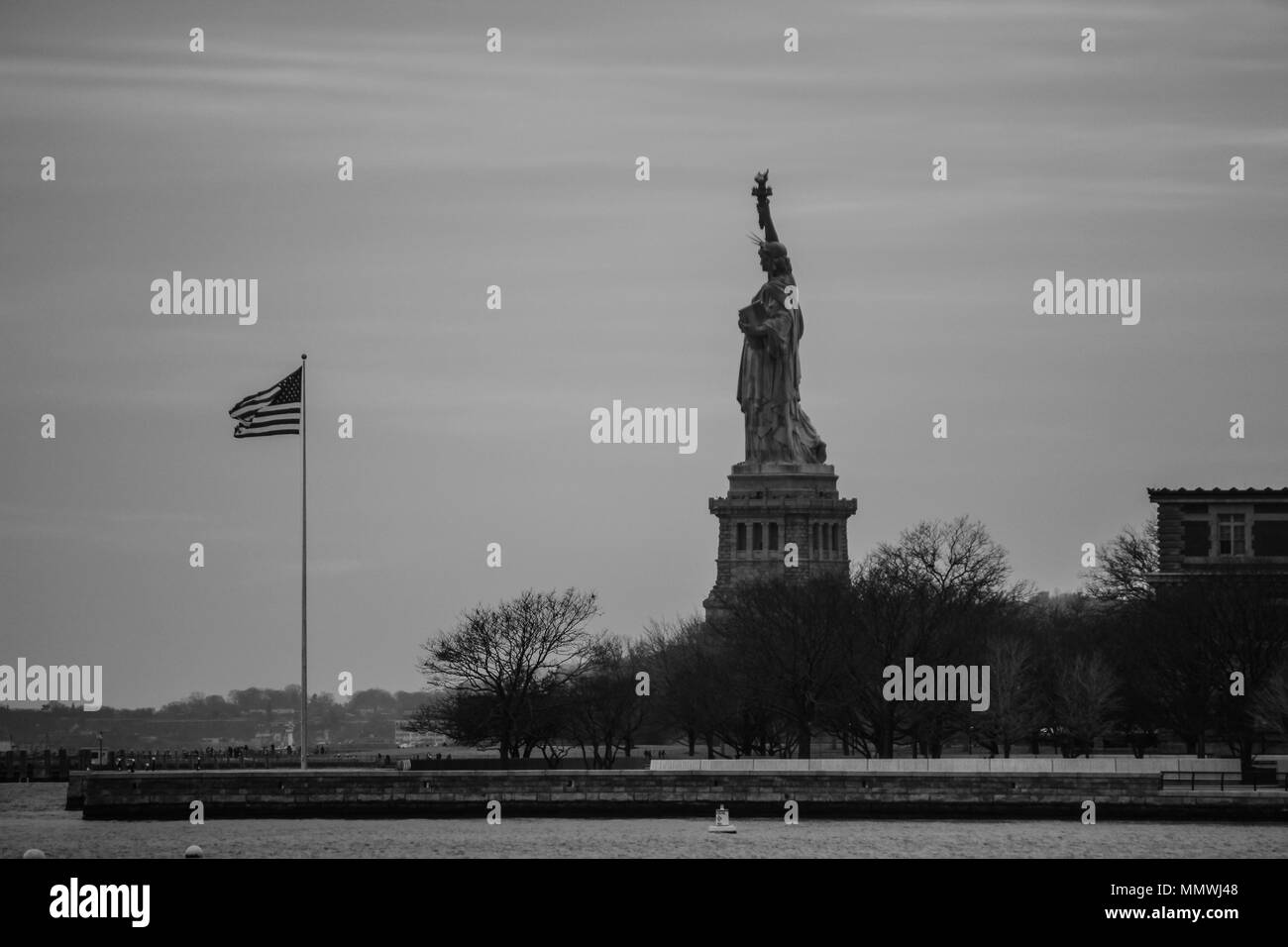 Statue of liberty ellis island new york city Black and White Stock