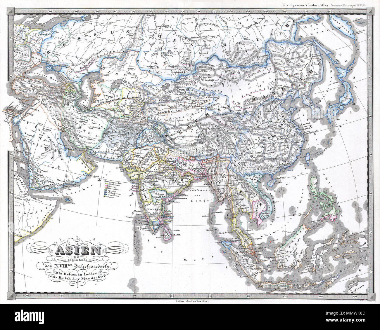 English This Fascinating Hand Colored Map Depicts Asia At The End Of The 18th Century The British Had Established Themselves In India And The Chinese Empire Was Under Manchu Control Also