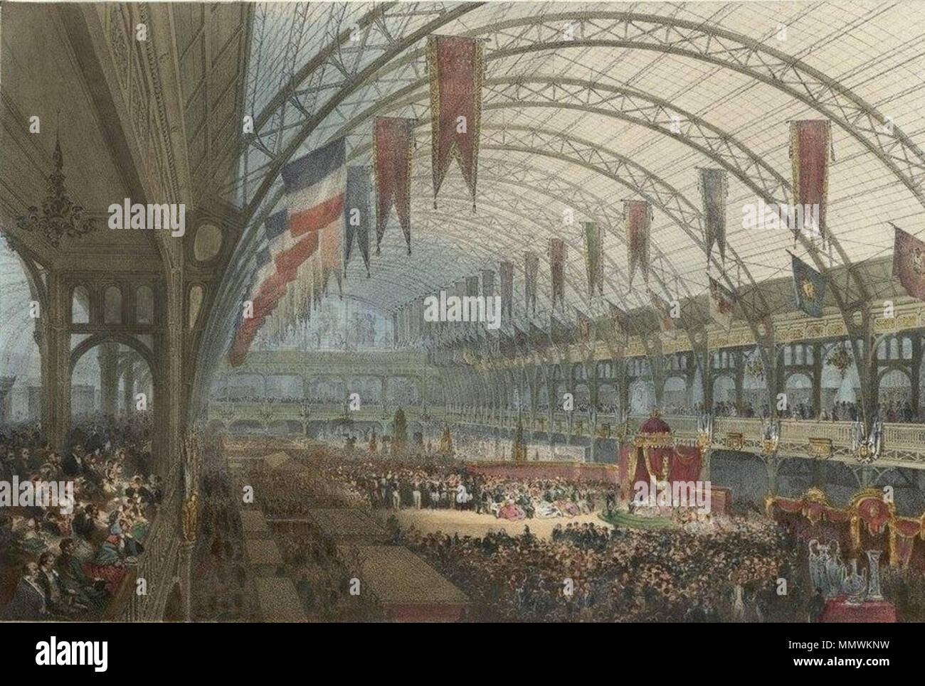 . Français : Inauguration par Napoléon III, de l'exposition universelle de 1855 à Paris dans le Palais de l'Industrie  . 1855.   Jules Arnout  (1814–1868)    Alternative names Louis-Jules Arnout, J. Arnout, Arnout (fils)  Description French lithographer son of Jean-Baptiste Arnout  Date of birth/death 1 June 1814 1868  Work location France  Authority control  : Q18508438 VIAF:?56811227 ISNI:?0000 0001 0830 4867 ULAN:?500041145 LCCN:?no2015082139 NLA:?35091206 WorldCat N53024709 JPEG 1 1DM Stock Photo