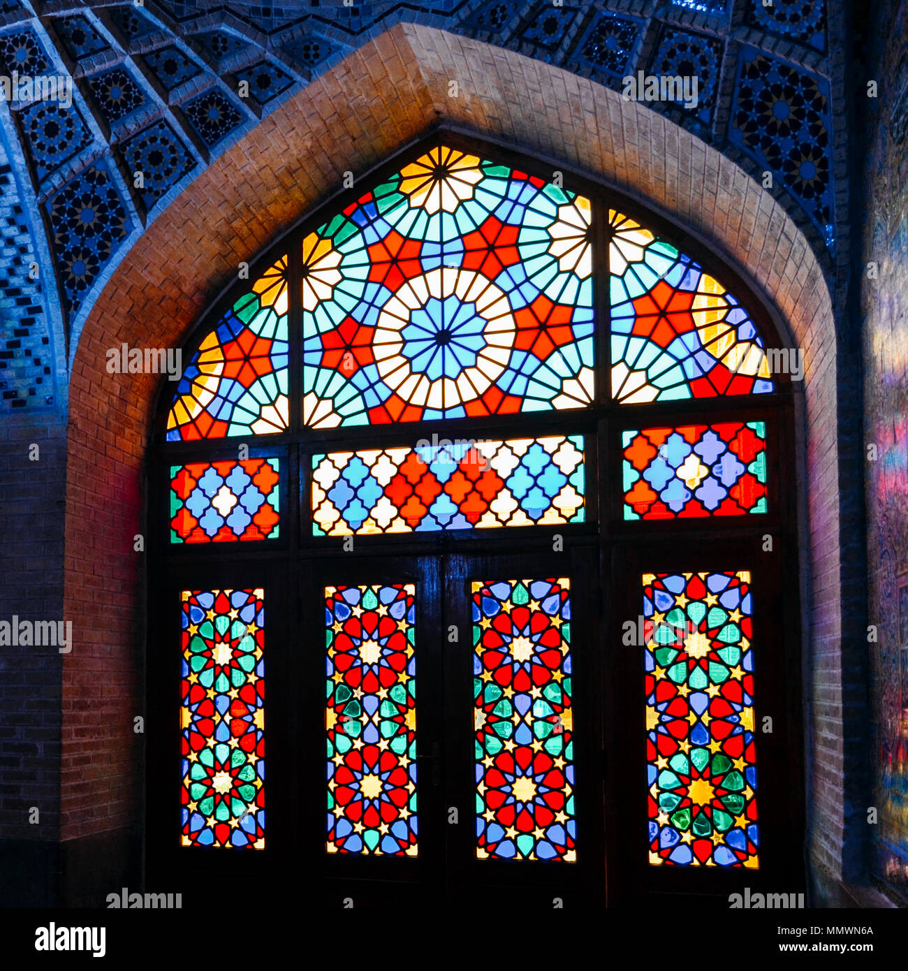 Pink Moaque Nasir Al-Mulk Mosque in Shiraz, Iran, also known as Pink Mosque Stock ...