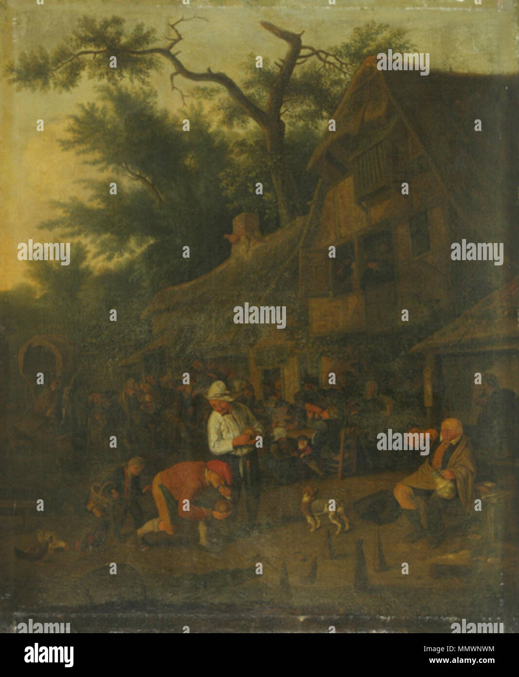 English: Playing skittles ???????: ????? ?????????? . XVII-XVIIIth century. Cornelis Dusart. Playing skittles Stock Photo