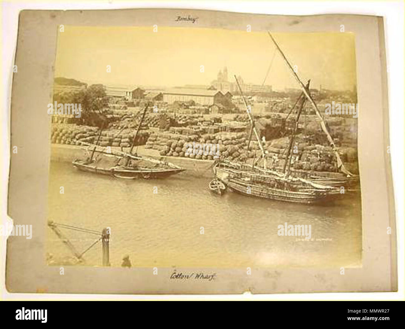 . English: 'Cotton Wharf,' Bombay; a photo from the collection of John MacQuarie Antill, late 1800's* Source: ebay, May 2002  . 1800. MacQuarie Antill Cotton Wharf Stock Photo