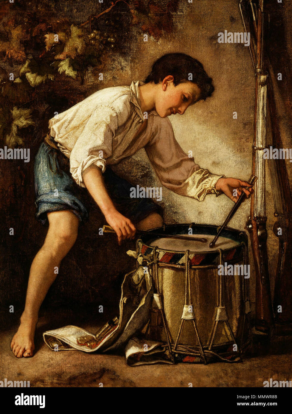 English: Drummer Boy Français : Le petit Tambour . 1857. Drummer Boy 1857 Thomas Couture Stock Photo