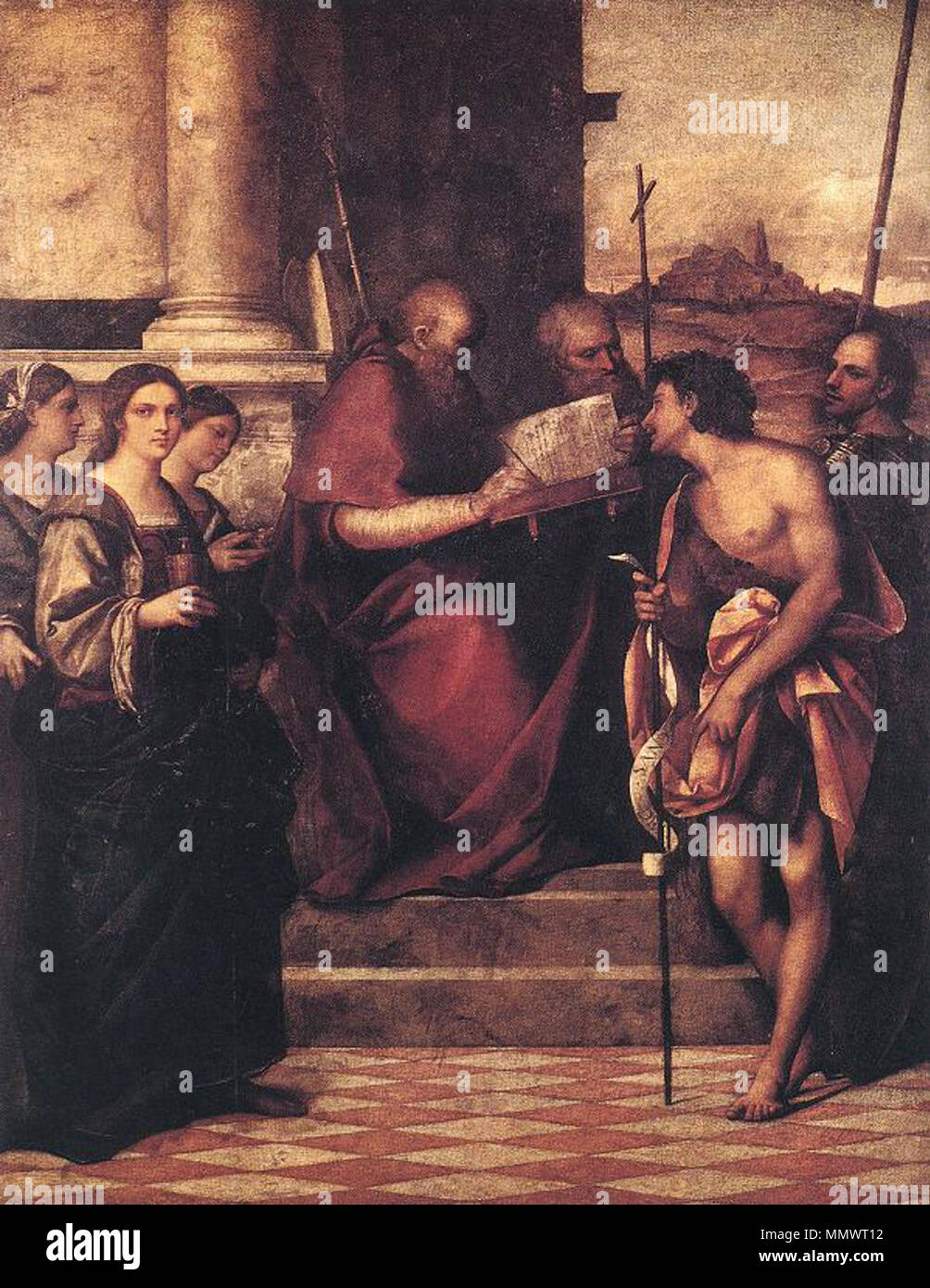 San Giovanni Crisostomo and Saints. 1509. Crisostomo del piombo Stock Photo