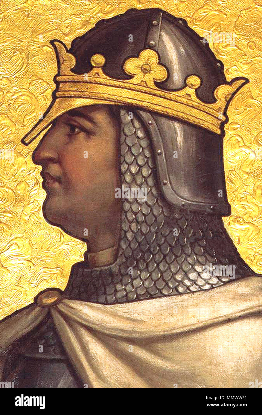 . English: 19th-century depiction of King Afonso II of Portugal, on the ceiling of the Kings' Room, Quinta da Regaleira, Sintra, Portugal. Português: Representação do século XIX de D. Afonso II de Portugal, no tecto da Sala dos Reis, Quinta da Regaleira, Sintra, Portugal. D. Afonso II (Quinta da Regaleira) Stock Photo