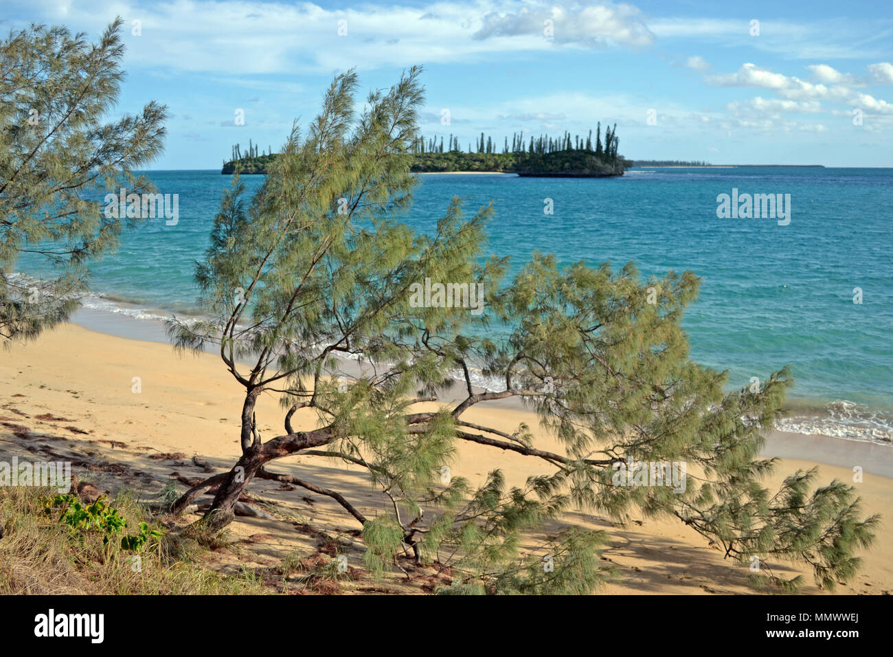 View of islands Duroc and Adventure from the Koueney beach, Isle of Pines, New Caledonia, South Pacific Stock Photo