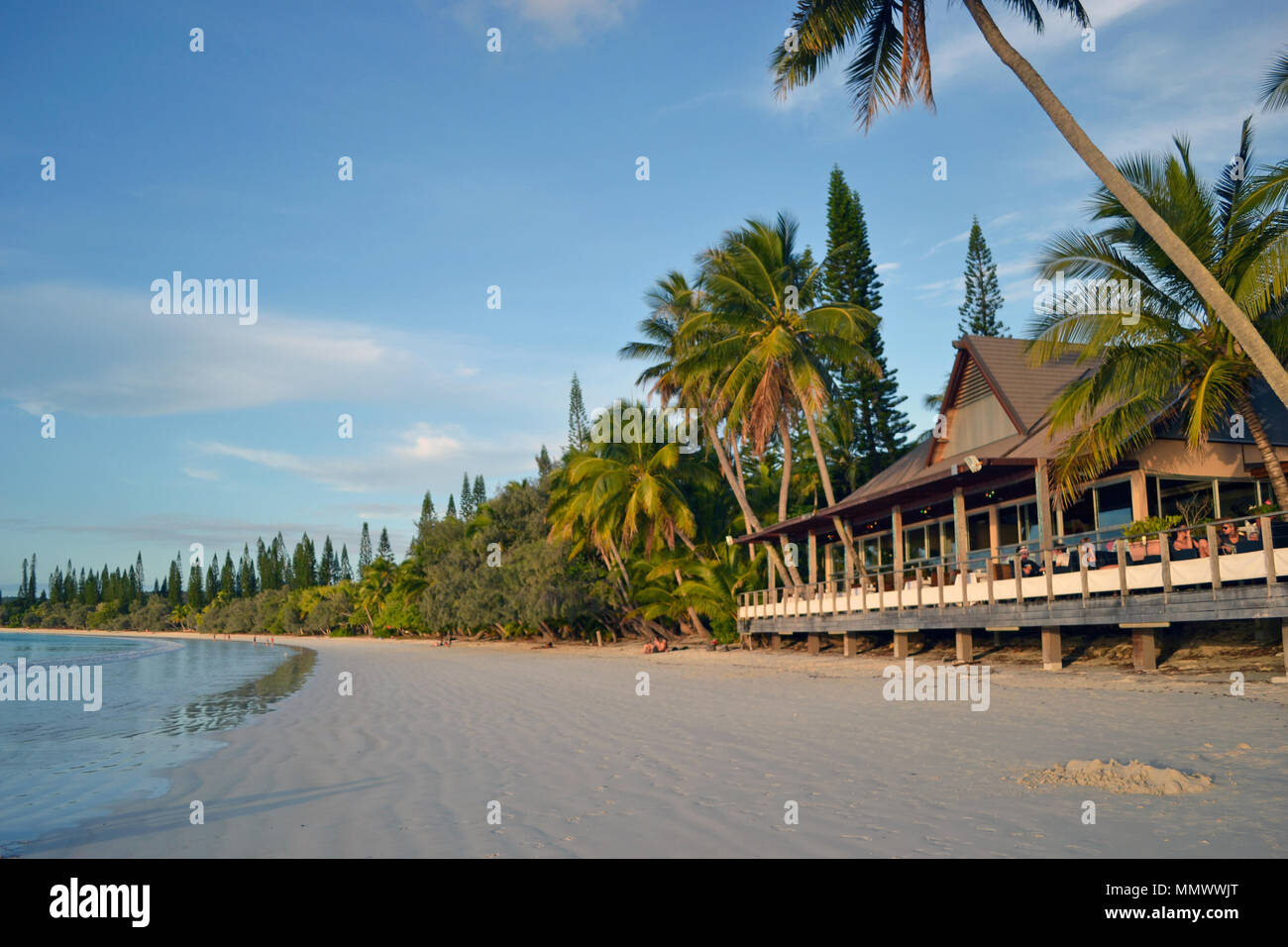 Beachfront restaurant at a hotel in Kuto Bay, Isle of Pines, New Caledonia, South Pacific Stock Photo