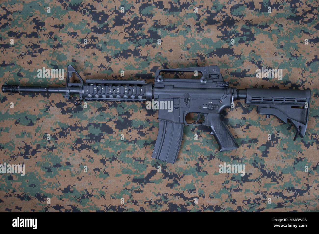 Us Marine Corps Soldier With M4 Assault Rifle Standing By