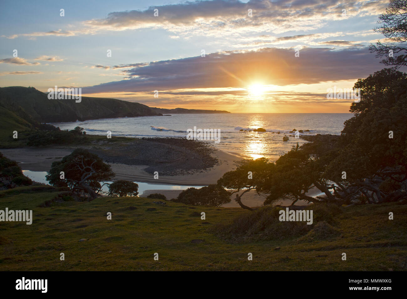 Sunrise at the mouth of Mapuzi river, Coffee Bay, Eastern Cape Wild Coast, South Africa Stock Photo