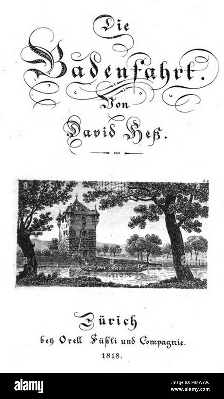 . Deutsch: Titelblatt des Buchs «Die Badenfahrt» von David Hess.  . 1818. Unknown David Hess Badenfahrt Stock Photo