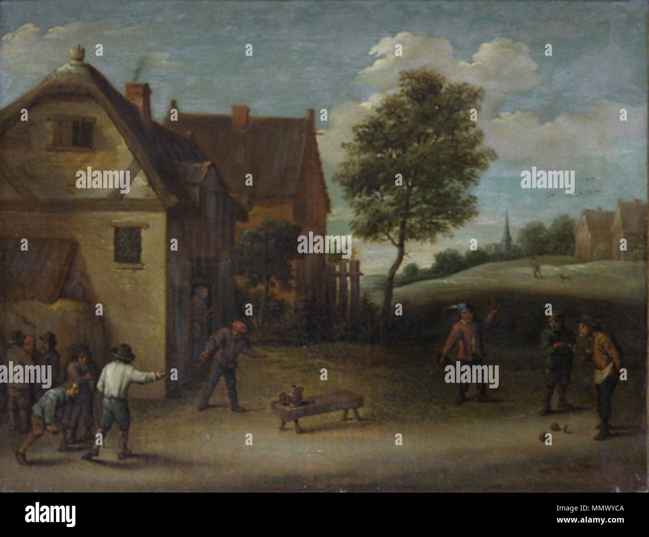 Playing skittles ????? ??????????. 17th century. David Teniers the Younger. Playing skittles Stock Photo
