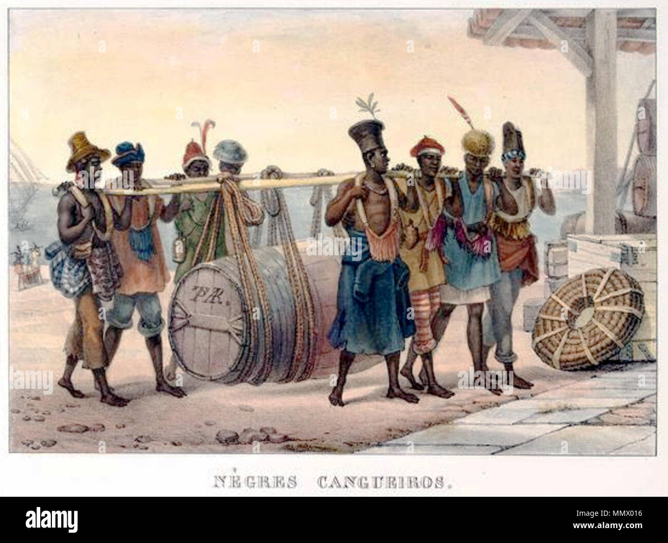 English: Cargo Negros. Slaves in Brazil circa 1830. New York Public Library  Division: Humanities and Social Sciences Library / Print Collection, Miriam  and Ira D. Wallach Division of Art, Prints and