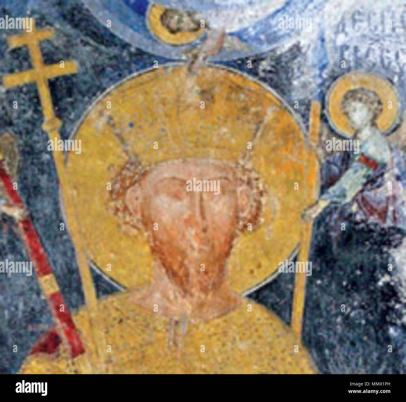 . English: Fresco of Stefan Lazarević in Manasija monastery, near Despotovac, Serbia.  . between 1415 and 1418. XV century painter Despot Stefan Manasija lik Stock Photo