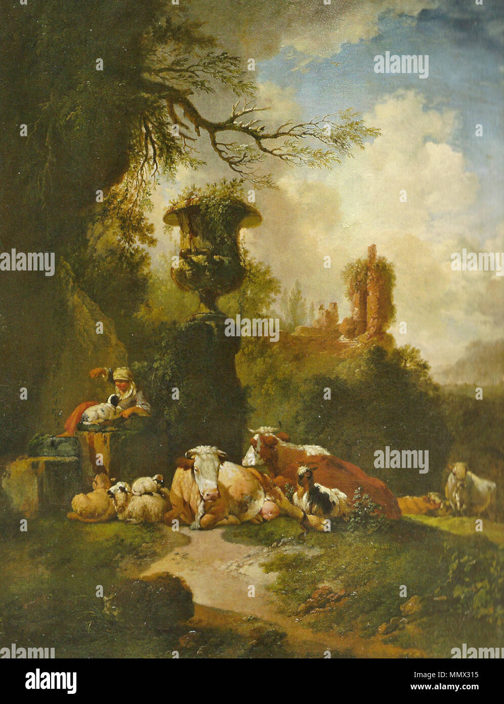 Bukolische Landschaft mit Urne. 18th century. Dietrich, Christian