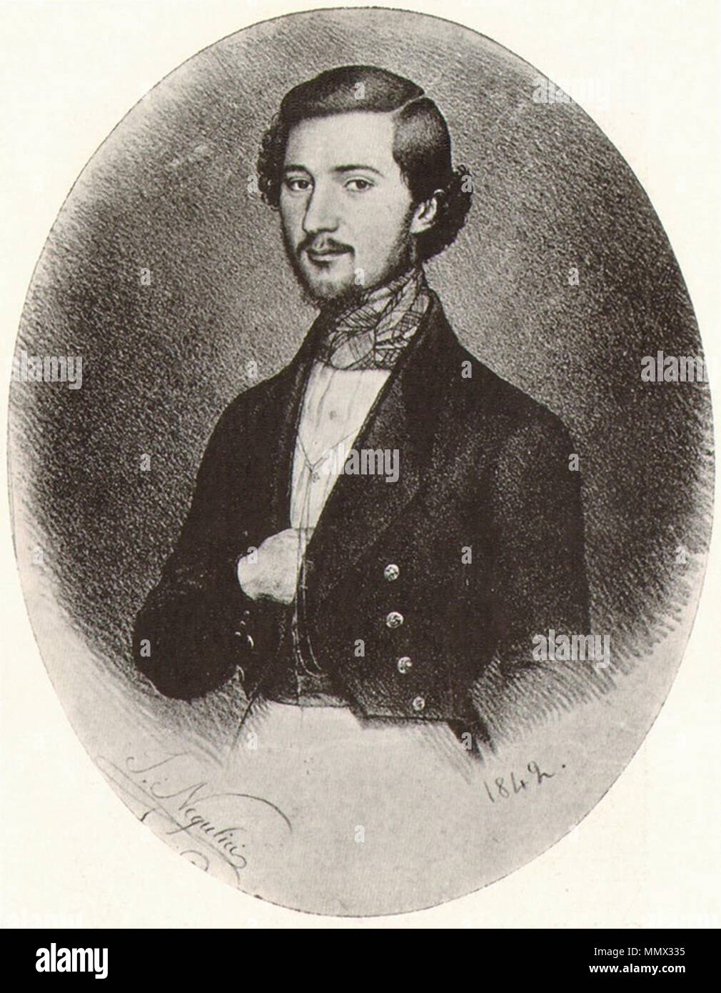 Dimitrie D. Negulici, în tinerețe, portret executat de pictorul Negulici, fratele său, în 1842 Stock Photo