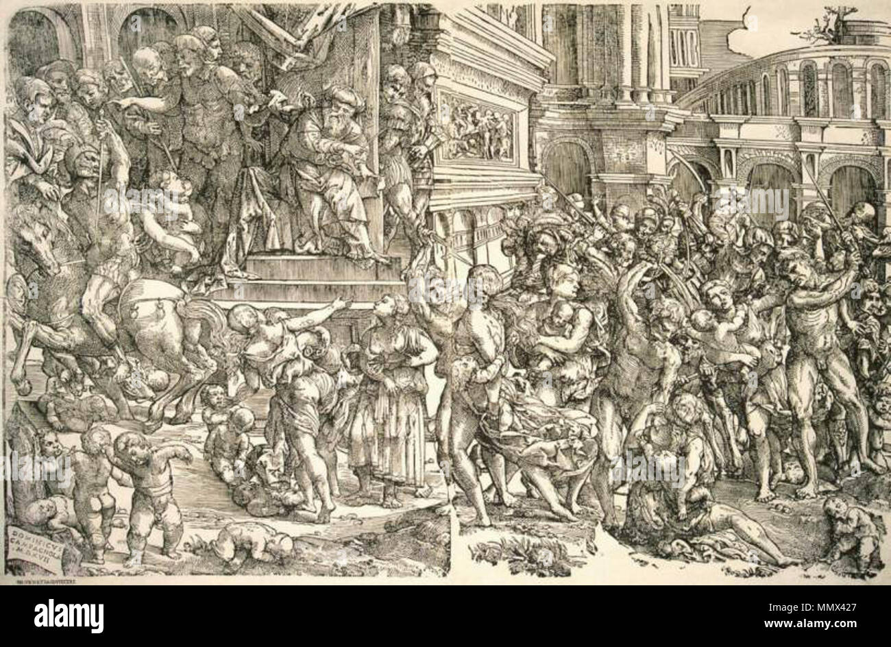 Massacre of the Innocents. 1517. Domenico Campagnola - Massacre of the Innocents - WGA03807 Stock Photo