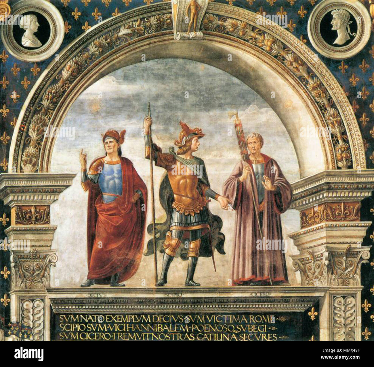 English: Decoration of the Sala del Gigli (detail) . between 1482 and 1484. Domenico ghirlandaio, affreschi della sala dei gigli 03 Stock Photo